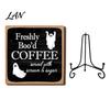 Desktop Ornaments for Home Halloween Coffee Bar Wooden Sign with Iron Display Stand Corner Small Plaques Counter Tabletop Decor, Rustic Wood