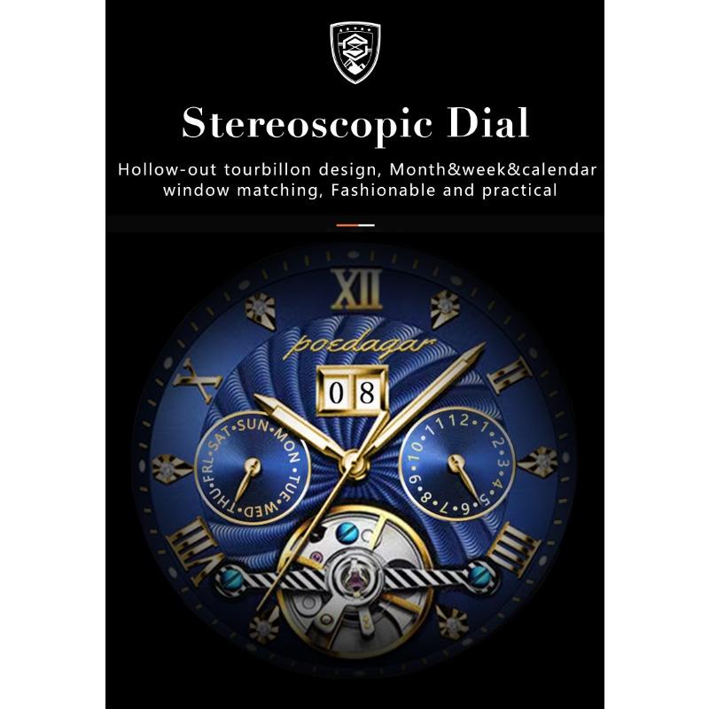 POEDAGAR Orologio da polso meccanico automatico di lusso Acciaio Inossidabile Tourbillon Orologio da uomo Impermeabile Luminoso Orologi da uomo da affari