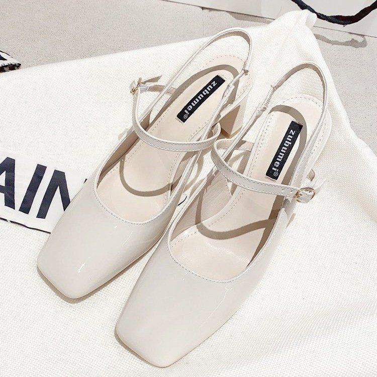 

Туфли Мэри Джейн женские на толстом каблуке 2025 новые минималистичные розовые летние с пустым квадратным носком на высоком каблуке женские 39