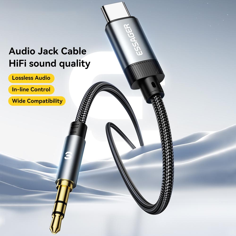 ESSAGER ES-YP22 Type-C To 3.5mm Audio Adapter Cable for Phones/Tablets Reversible Connector