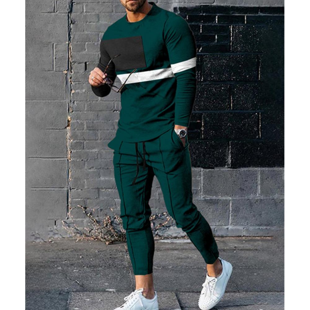 Männer Trainingsanzug Frühling Übergroßen Set Drucken Lange Ärmeln T-shirt + Hosen Jogger Sportswear Casual Streetwear 2 Stück Anzug