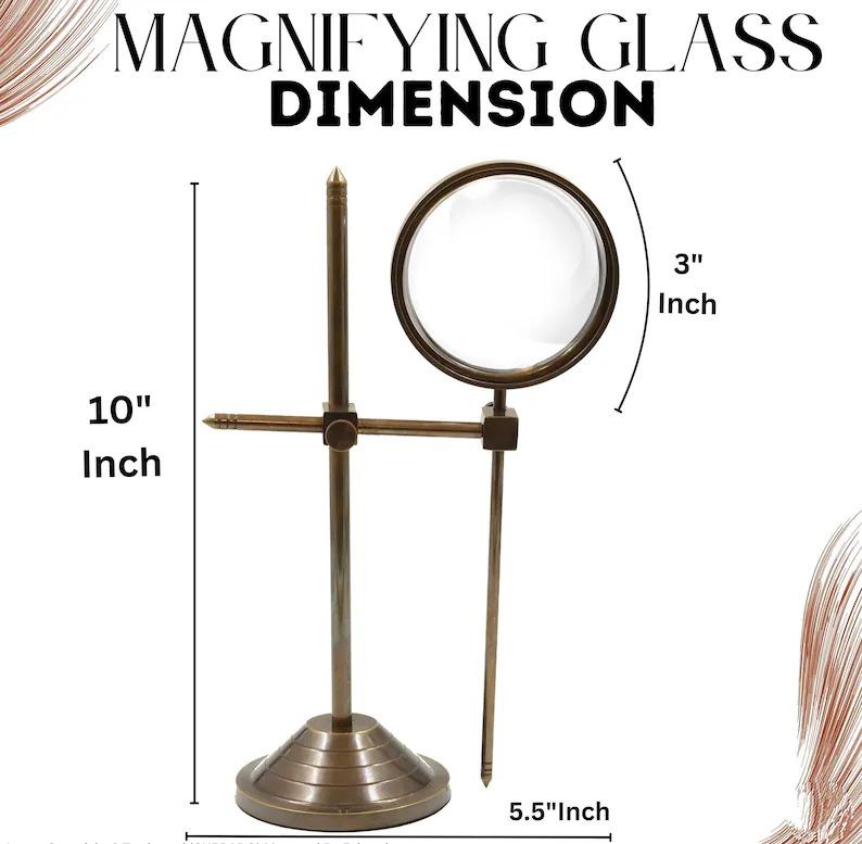 Vintage Brass Magnifying Glass On Stand: Adjustable Desk Magnifier