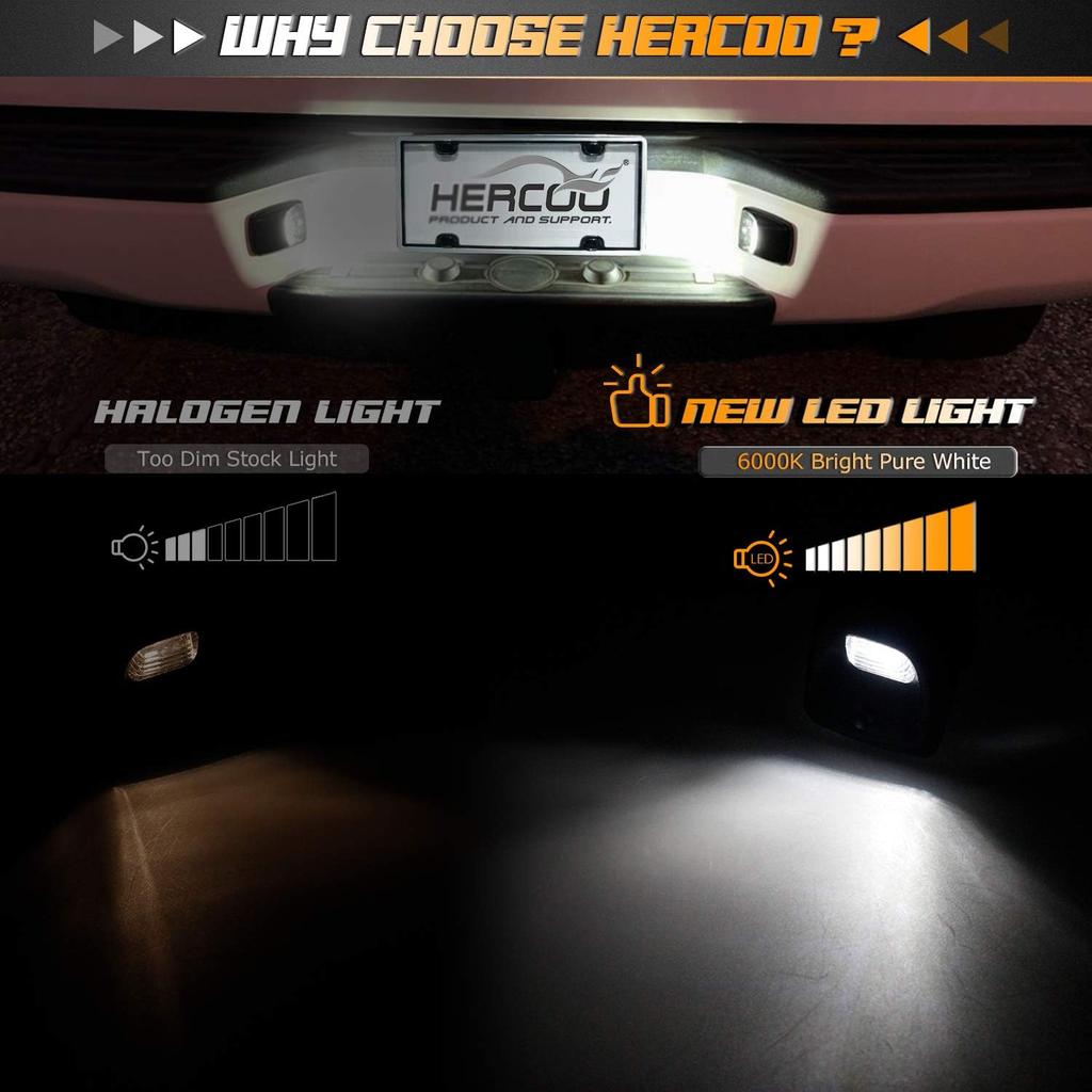 HERCOO LED License Plate Light Lamp Lens White Bulbs Black Truck Rear Housing Compatible With 2005-2015 Tacoma 2002-2013 Tundra Pickup Truck Rear