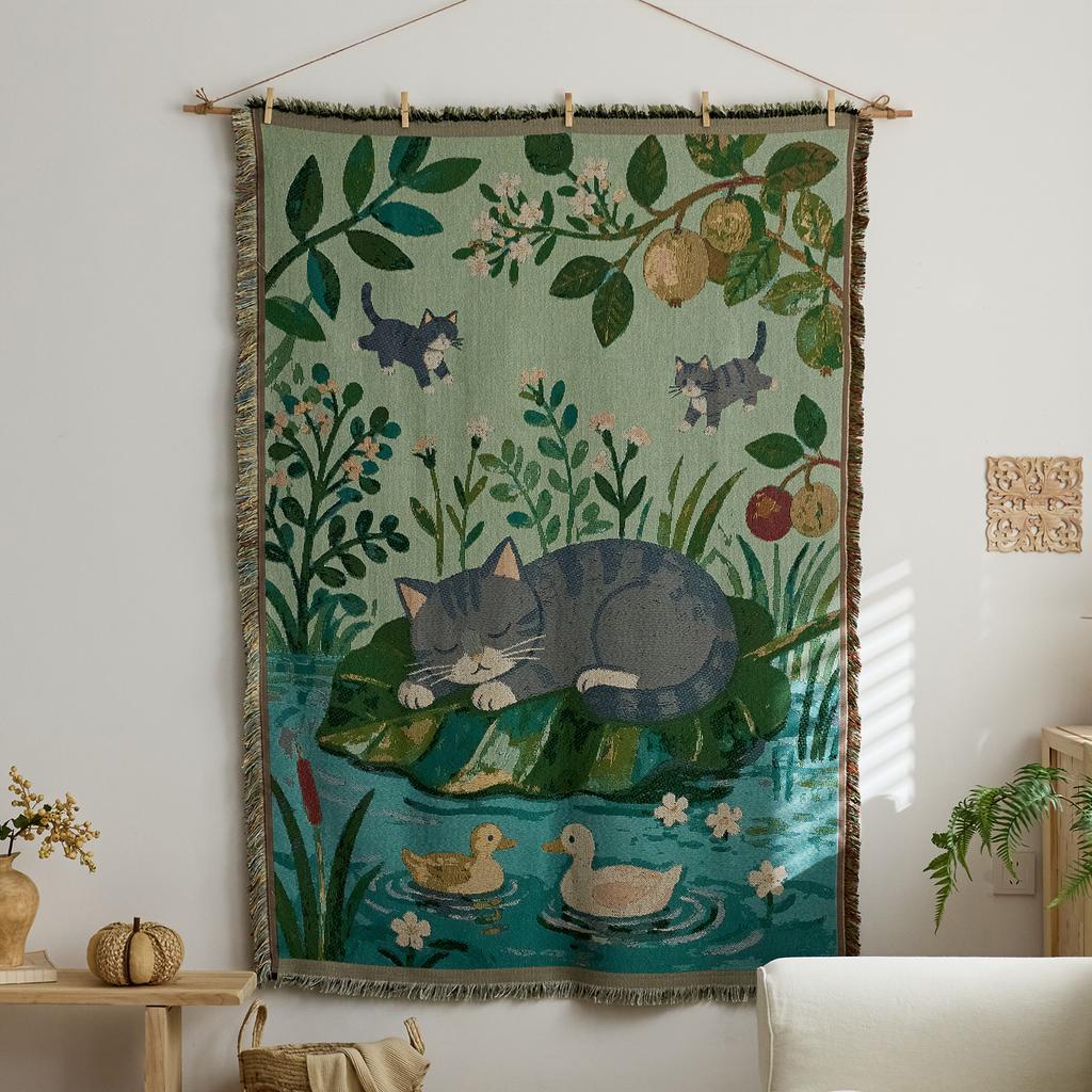 Retro Star and Moon Cloud Scene Hanging Cloth Art Style Fabric Hanging Painting Homestay Wall Decoration Background Cloth Cotton Yarn Fringed Tapestry