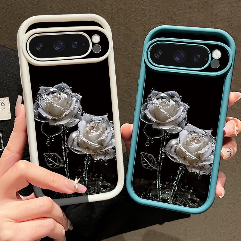 White Rose Pattern Phone Case For Google Pixel 9 Pro XL Case For Google Pixel 8 7 Pro 8A 7A TPU Silicone Soft Cover