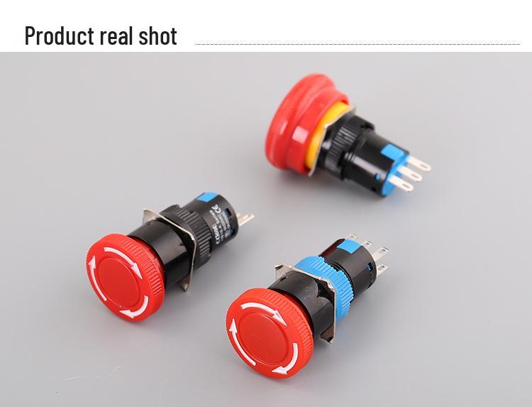 16mm Large Face Mushroom Head Emergency Stop Button - Latching Type Switch for Industrial Power Equipment