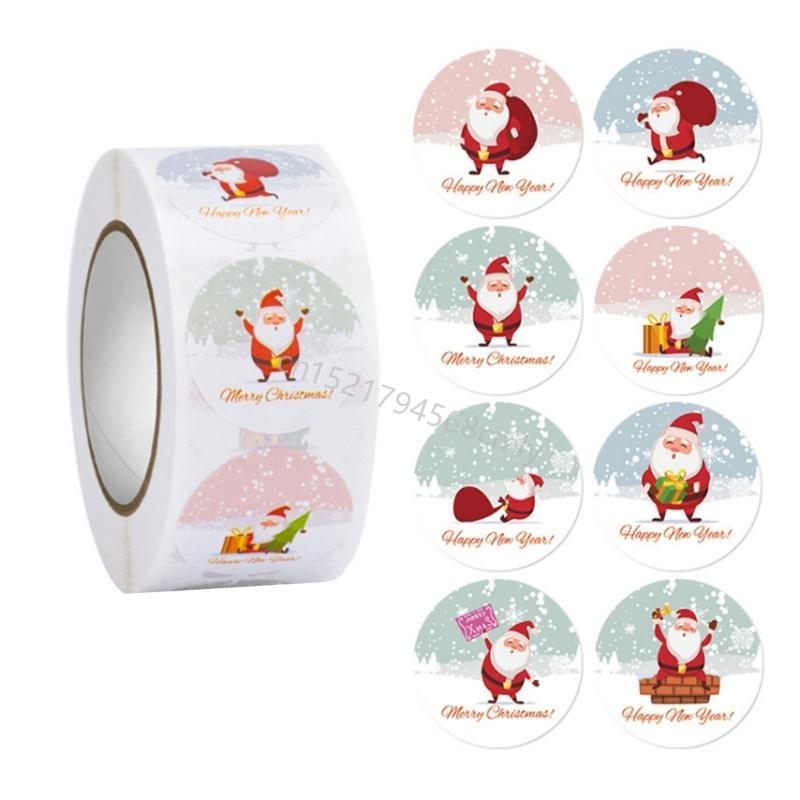 500pcs/roll Merry Christmas Stickers 8 Designs Round Holiday Label Sticker DIY Gift Box Baking Cards Envelope Stationery 6XDE