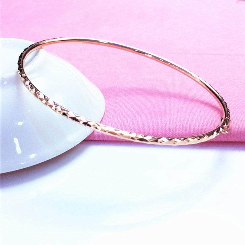 New 585 Purple Gold Plated 14K Rose Gold Geometric Shiny Bracelet for Women Slim Classic Charm Wedding Engagement Jewelry