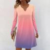 Women's Long-sleeved Casual Midi Dresses V-Neck Print  Casual Dress