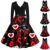 Women Valentine's Day Print Flare Dress For Women Long Sleeve Dress Party Casual Dresses