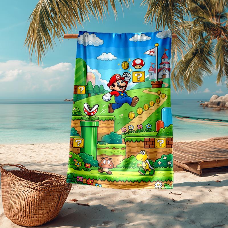 Ultra-Soft Beach Towel with Mario Theme,Ideal for Pool - Camping, Diving - Perfect Travel Essential, Vibrant Beach Towel.