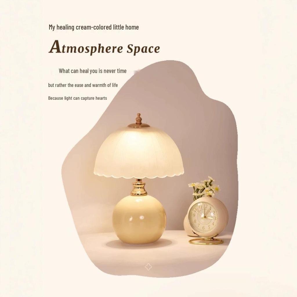 Luxury Cream Style Bedside Table Lamp - Creative Night Light for Bedroom Atmosphere