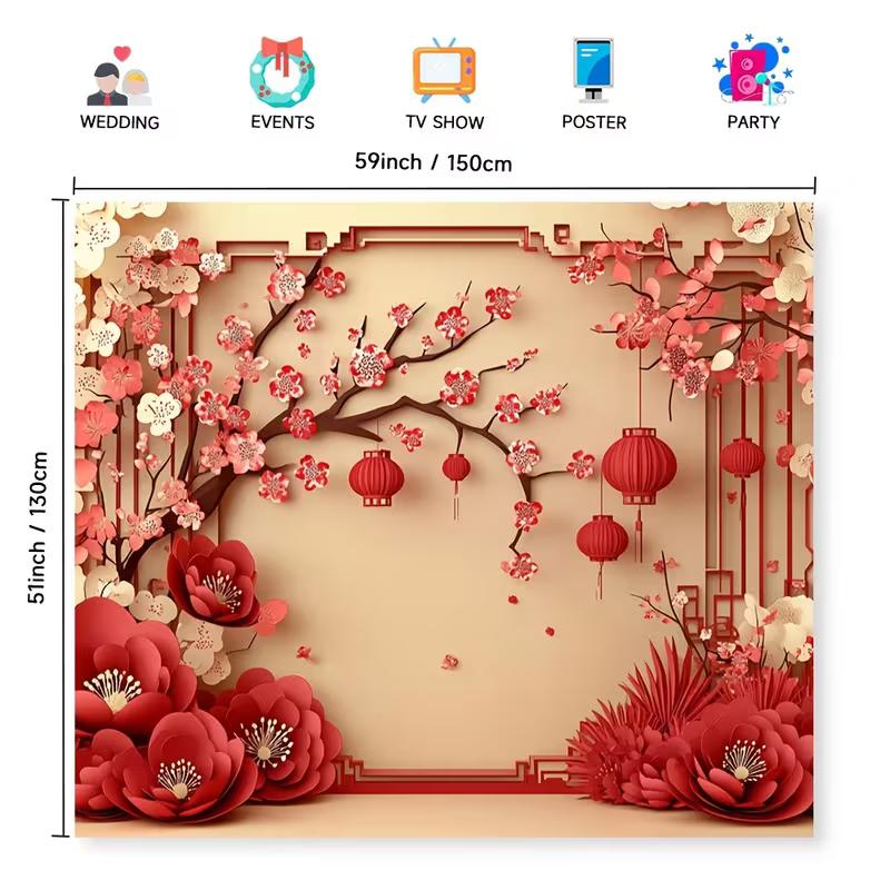 2D Traditional Chinese Floral Banner for Wedding, Engagement and New Year Party Decoration