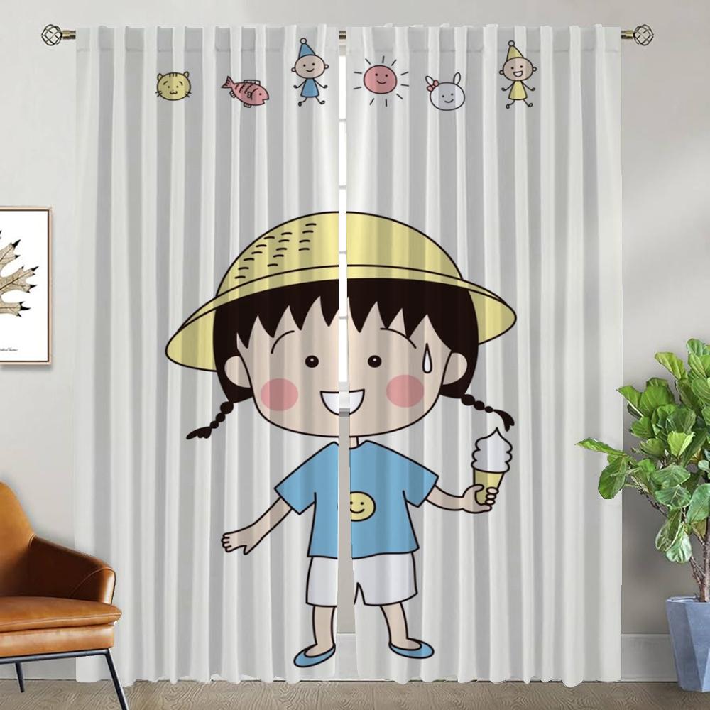 Chibi Maruko-chan Tulle for Bedroom Blackout Curtain for Room 2 Panel Kitchen Curtains Home Interior Curtains Shades Partition