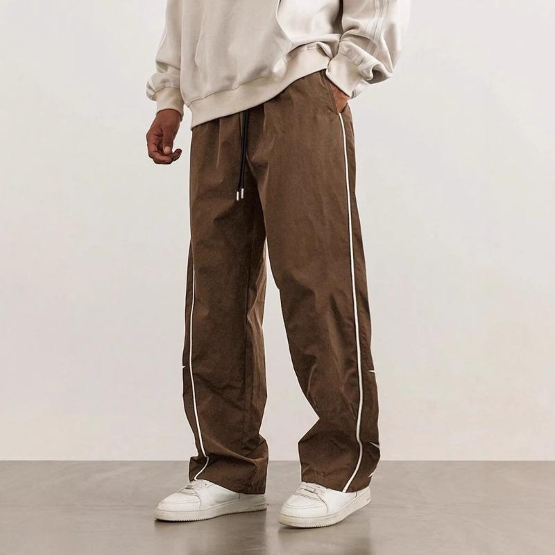 Men Side Striped Drawstring Casual Pants Loose Wide Leg Elastic Waist Street Sport All Season Trousers