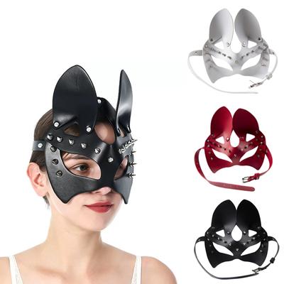 Women Half  Mask Nightclub Party Costume PU Leather Fox Blindfold Cosplay  Mardi Gras Masquerade Mask