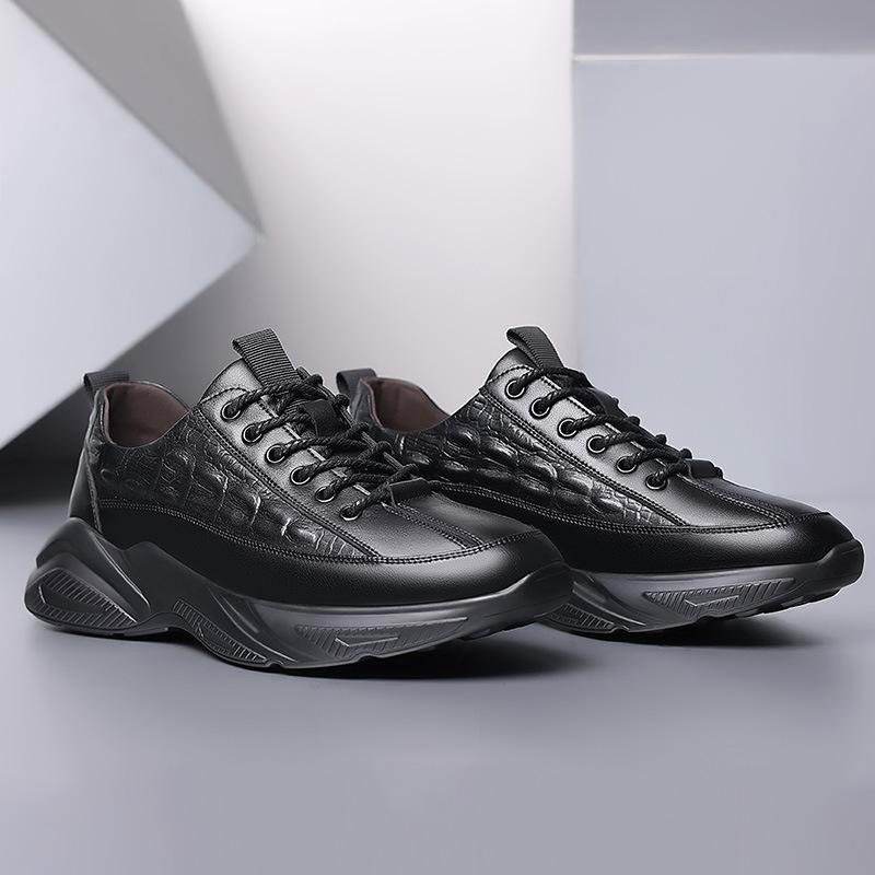 2025 New Sports Leather Shoes Men's Alligator Pattern Casual Popcorn Black One-pedal Shoes Men