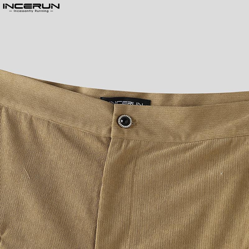 INCERUN Two Pieces Outfits Men Long Sleeve Coats Long Straight Pants Corduroy Sets