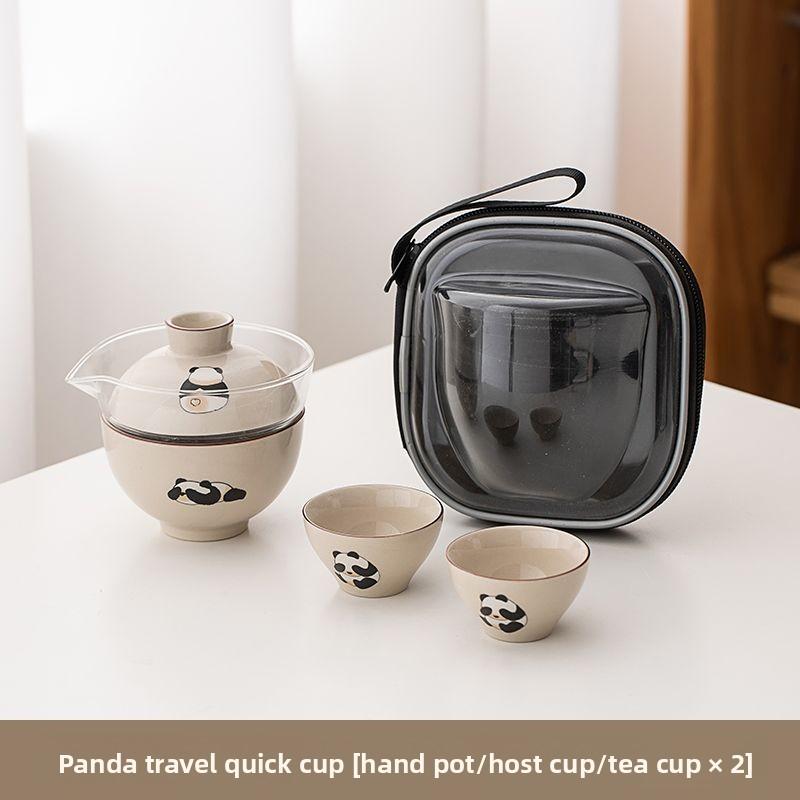 Panda Kuaike Cup Tea Set Including 1 Teapot  2 Cups, Portable Travel Teaware, Outdoor Portable Bag, Kung Fu Tea Brewing Teapot