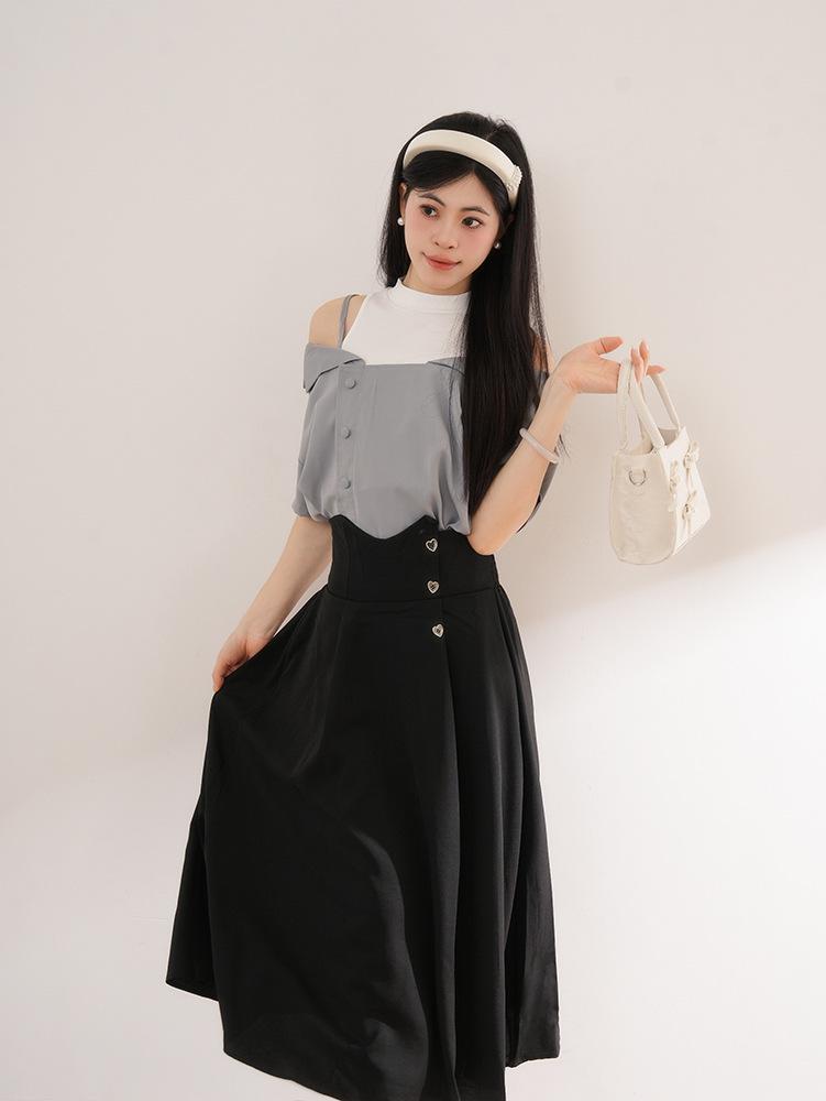 Under the Crescent Moon: Blue Off-the-Shoulder Top & Slim Skirt Set for Women Small