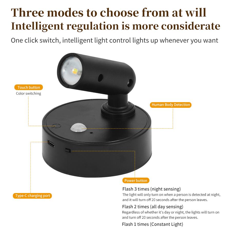 Motion Sensor LED Night Light RGB Rechargeable Wall Lamp Magnetic Spotlight Touch Dimmable Bedroom Bedside Lamps Room Decoration