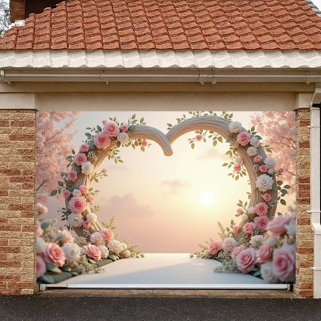 Wedding Banner Curved Structure Rose Heart Banner Love Theme Display Heart-shaped Frame Floral Love Banner For Bridal Shower