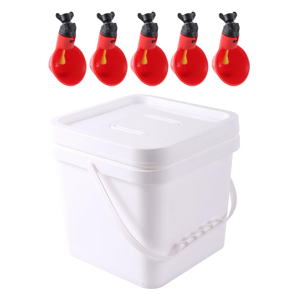 5L Quail Chicken Drinking Bucket With Drinking Cup Portable Thickened Bucket With Lid Square Pet Food Storage Plastic Bucket