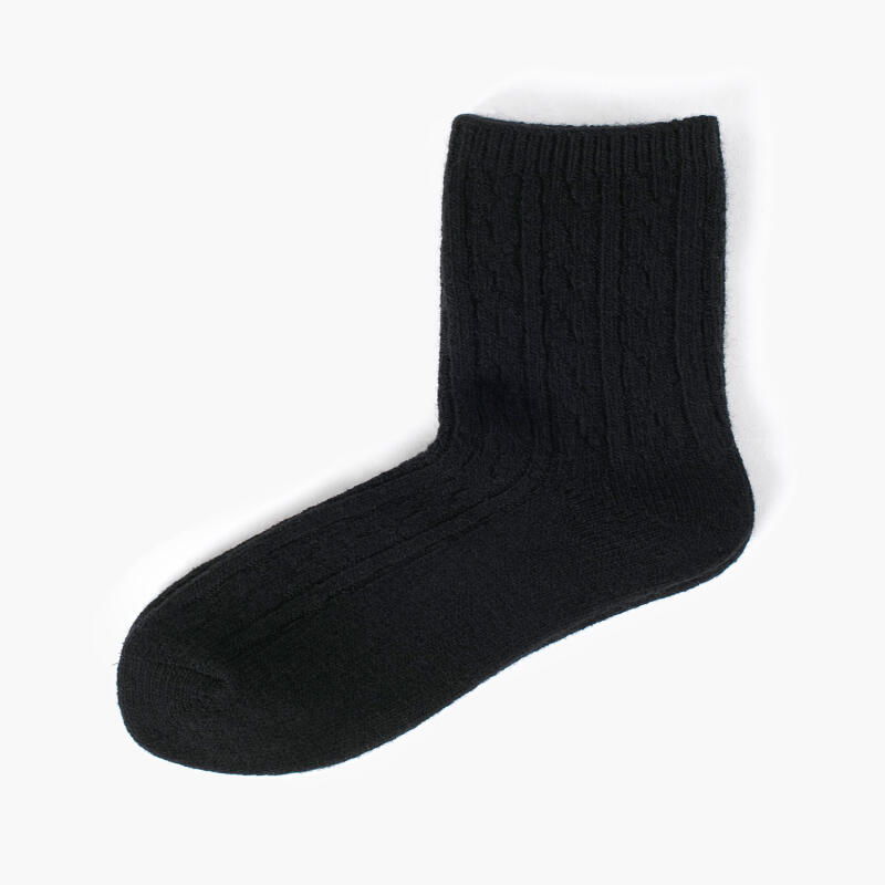 Women s Solid Cable Wool Socks Black 235~275mm