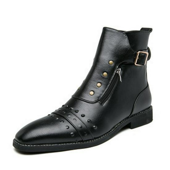 Men's Plus Size Retro High-Top Leather Martin Boots - Autumn British Style Pointed Toe Casual Footwear