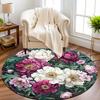 Vintage Peony Floral Round Rug Non-Slip Machine Washable Floor Mat 2D Flat Soft Area Rug for Bedroom Home Decor Gift
