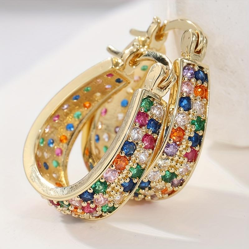 

1 Pair of Fashionable Colored Zircon Geometric Pendant Earrings, Ladies Classic and Trendy Holiday Party Zircon Gift