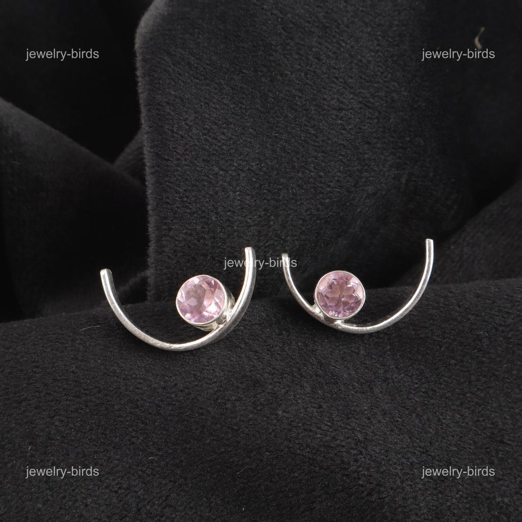 Natural Morganite 925 Sterling Silver Anniversary Stud Post Push Back Earrings EE-145-10