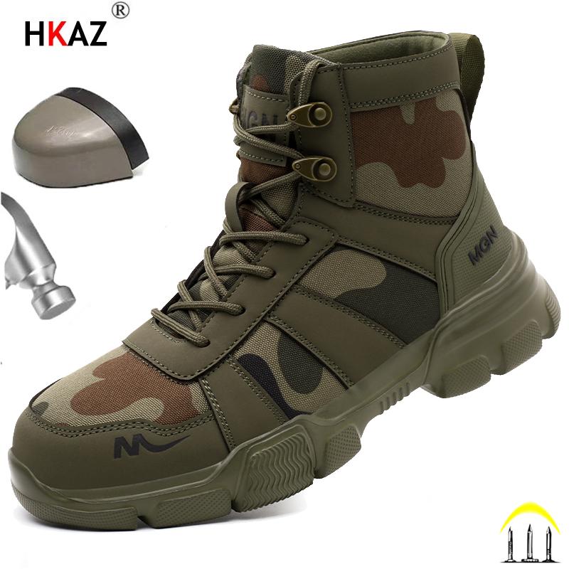 Fashion Safety Boots Men Steel Toe Work Shoes High Top Safety Anti-slip Boots Male Anti-smash  Protective Footwear Anti shock