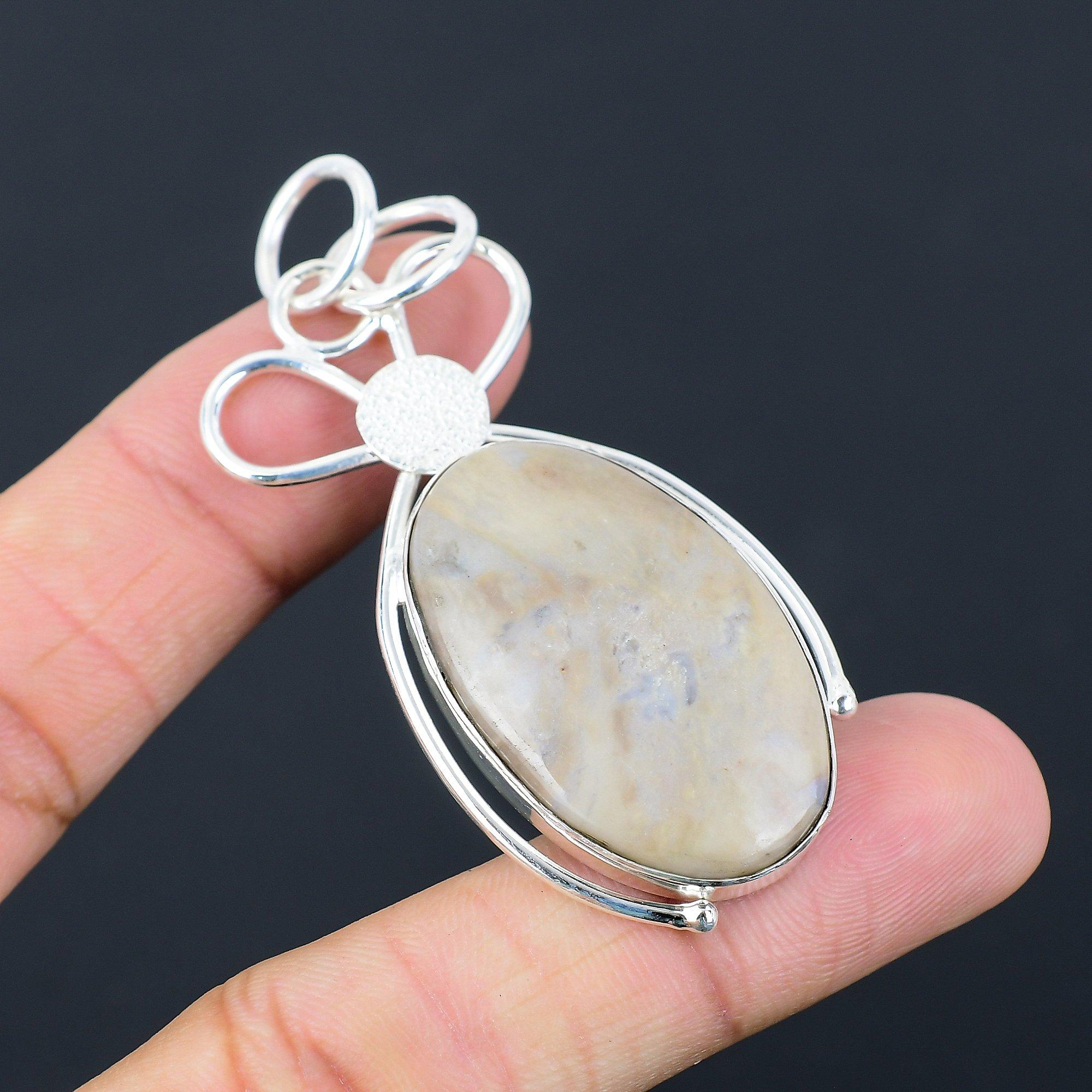 Mothers day Sale Oval Porcelain Jasper Stone Sterling Silver Birthday Pendant