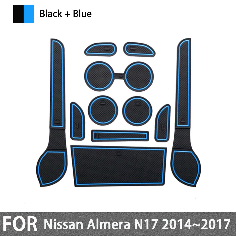 Non-slip Rubber Mat Door Groove for Nissan Almera N17 Sunny Versa Latio 2014~2017 Gate Slot Cup Pad Car Stickers Accessories