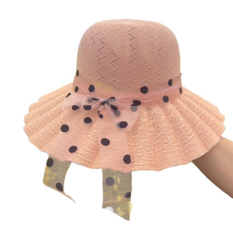 Straw Hat With Polka And Bow Design For Sun Protection Summer Beach Fashion