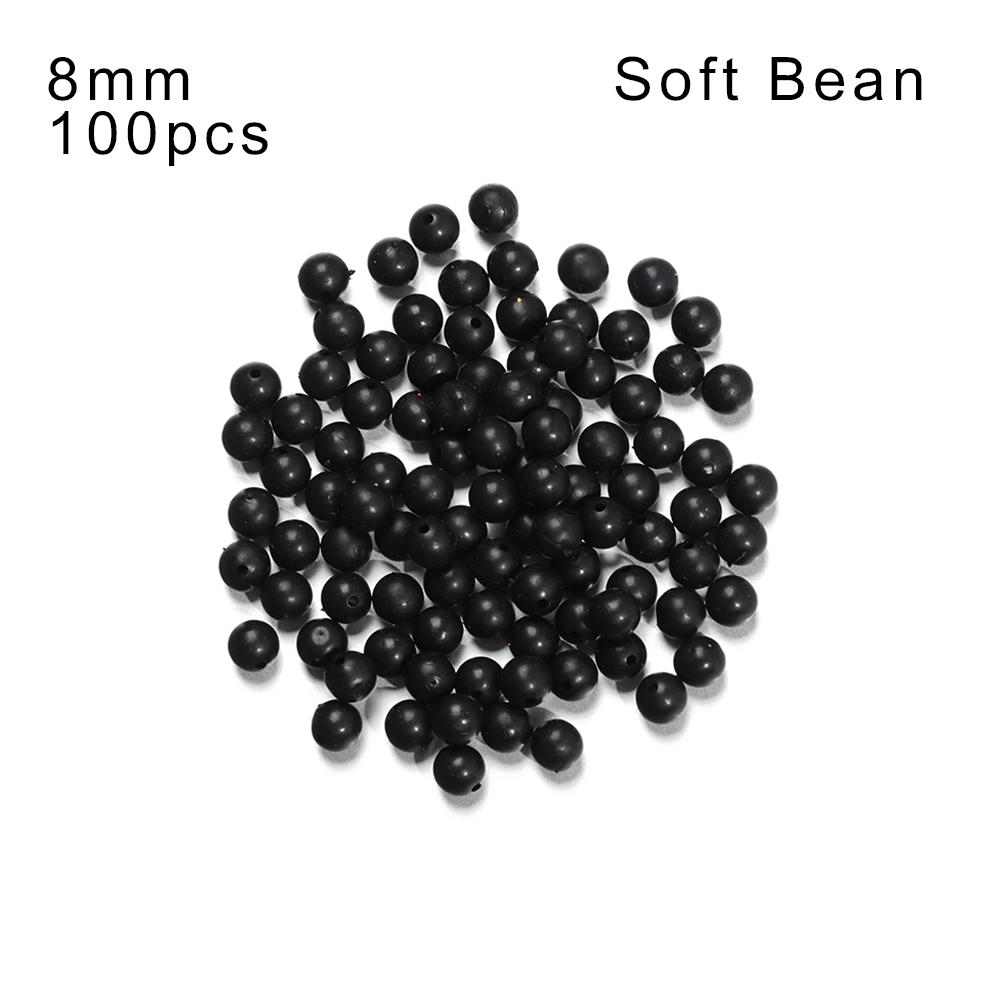 100PCS/Bag Fishing Beads Space Stopper Black 3mm-12mm Round Soft and Hard Beans Fishing Lures Bait Hook Rig Accessories