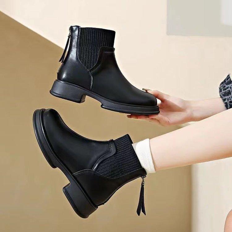 Модные ботильоны-носки на массивной подошве женские ботильоны Мартина на молнии сзади модные ботильоны на наборном каблуке 35 чёрный 2093₽