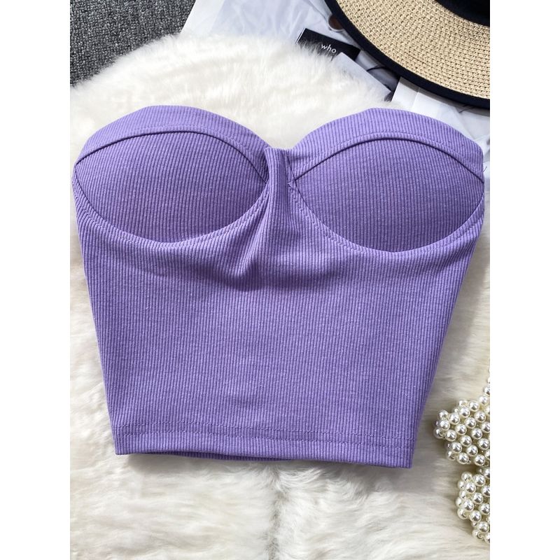 Pure Color Strapless Tube Top Vest Female Outwear Sexy Sexy Short Bare Midriff Slim Fit Thin Band Chest Pad Wipe Tops