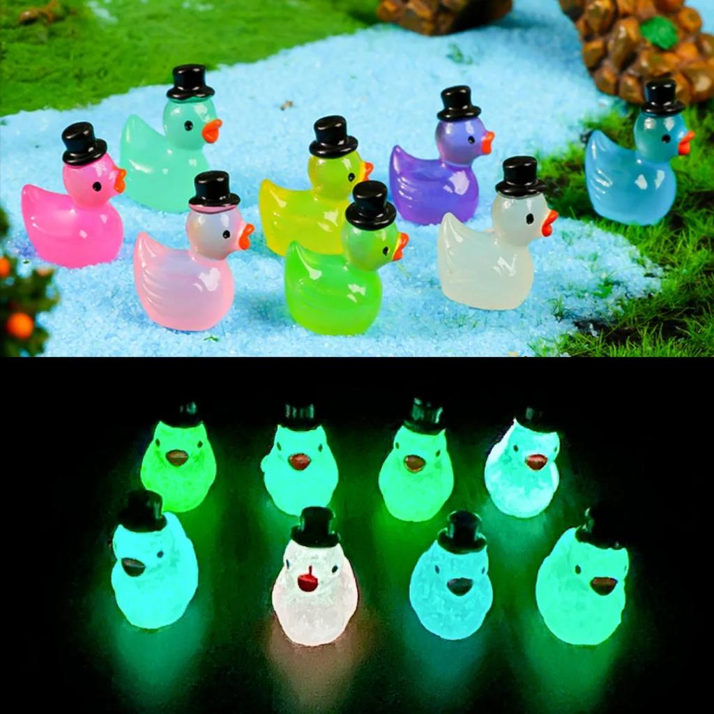 Glow-In-The-Dark 100/50Pcs Mini Resin Ducks With Hats Vibrant Multi-Colored Figures For Diy Crafts Cake Easter Micro Landscape Gardens Decor