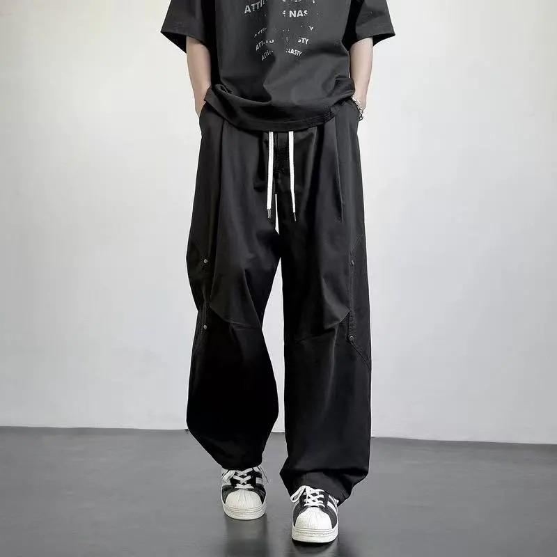 

American Summer Workwear Straight-leg Casual Pants for Men Retro Street Loose Wide-leg Sports Trousers 4XL чорний