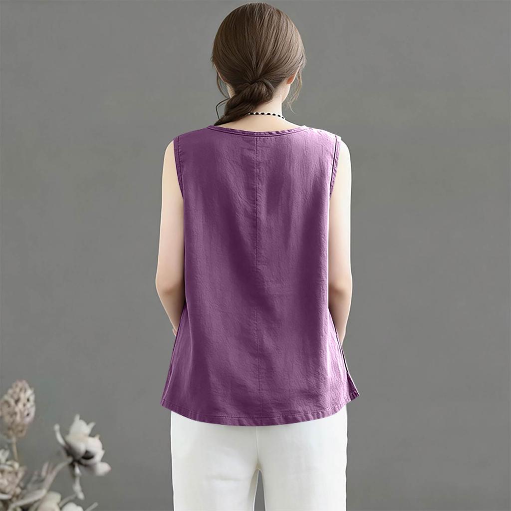 Women's Vintage Loose Fit Cotton Linen Blend Tank Top