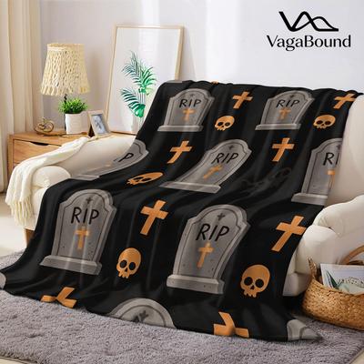 RIP Tombstones Skulls Flannel Blanket Warm Soft Halloween Christmas All-Season Couch Decorative Cozy Warm Gift
