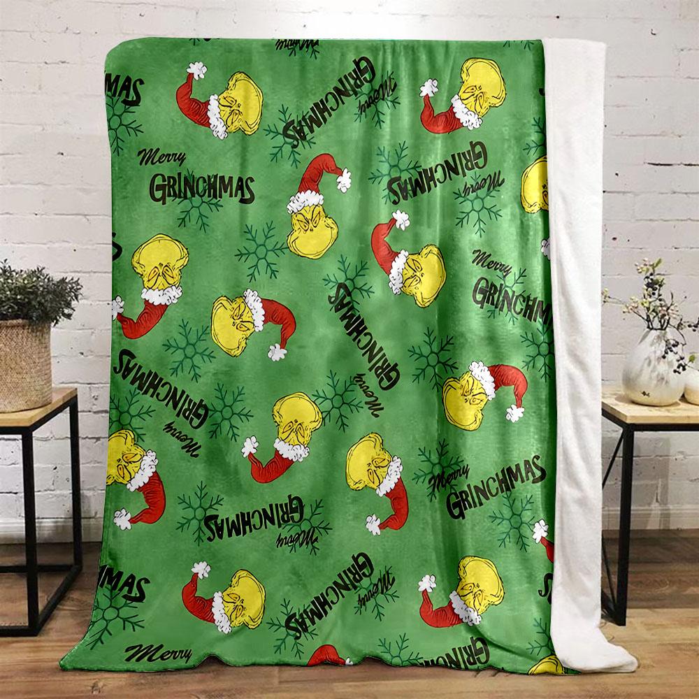 Grinch Christmas Patterned Blanket Design Patterned flannel blanket perfect for the bedroom living room, sofa, or a little nap