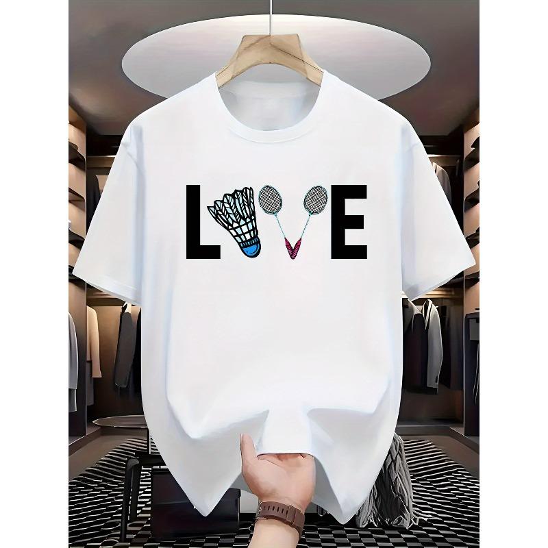 

Summer New Fashion Street Casual Charm Badminton Print Comfortable Soft Round Neck T-Shirt S белый