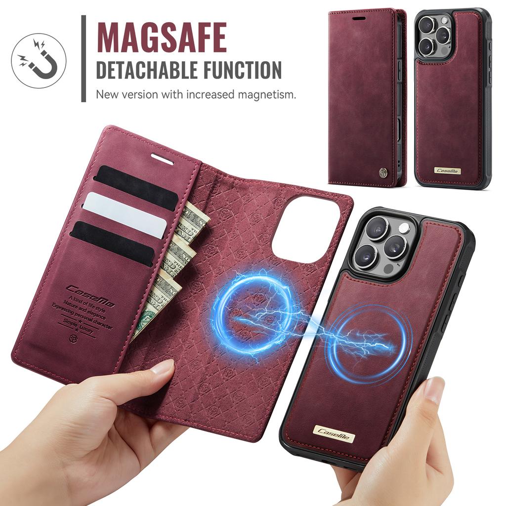 For iPhone 16 Pro Case CASEME C49  Compatible with MagSafe RFID Blocking Detachable Wallet Leather Phone Cover