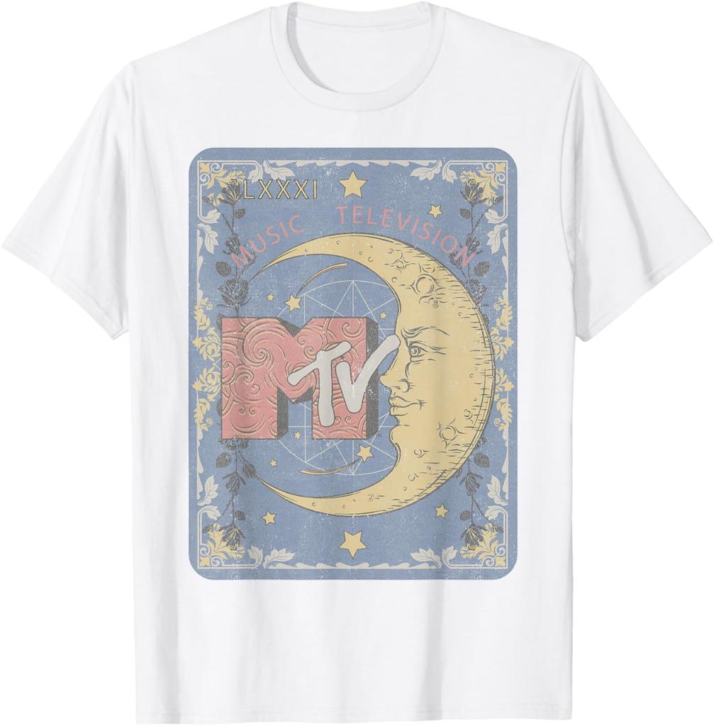 MTV Music Television Crescent Moon Tarot Card Graphic Cotton T-Shirt Retro Trip Tee for Trip