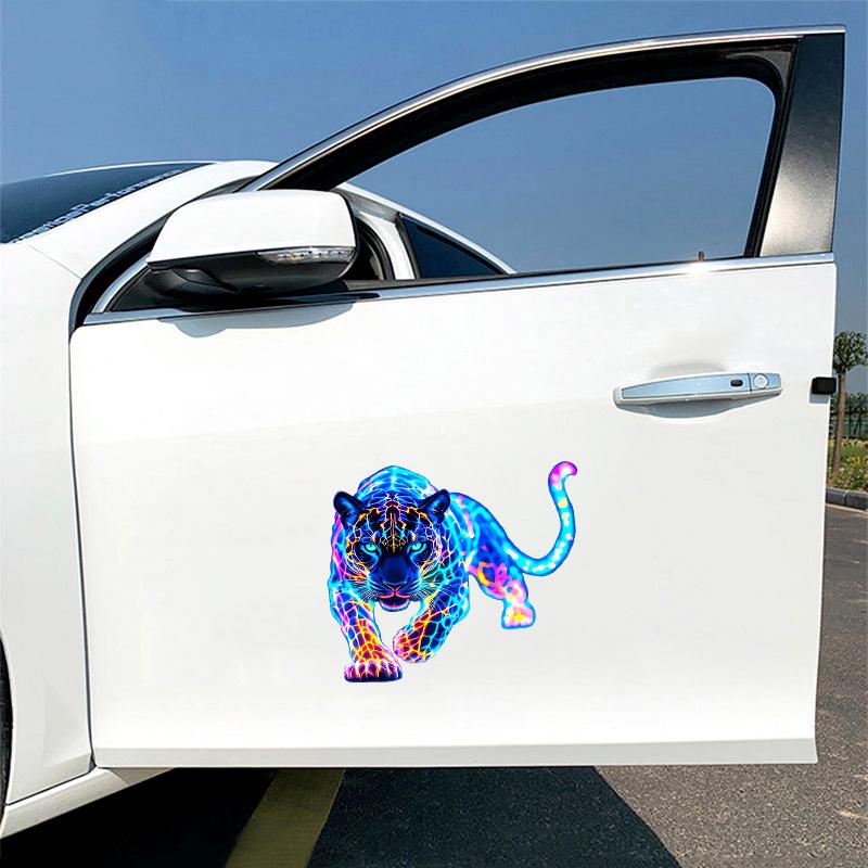 Vibrant Neon Leopard Motorcycle Decals Waterproof Sunproof Stickers for Scooter Fuel Tank Laptop Car Window DIY Decor