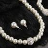 Imitation Pearl Jewelry 46024 Set Adjustable Length Necklace Ear Studs
