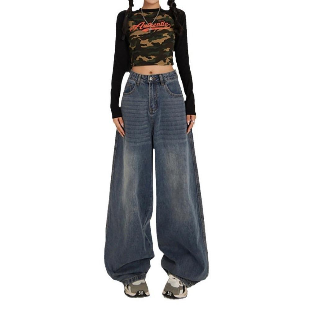 Americké retro džíny s vysokým pasem, volné široké nohavice, dámské jarní a podzimní nové všestranné splývavé džíny k podlaze